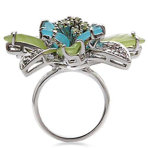 1W094 Rhodium Brass Ring featuring multi-colored synthetic glass, showcasing a modern and elegant design.