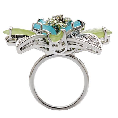 1W094 Rhodium Brass Ring featuring multi-colored synthetic glass, showcasing a modern and elegant design.