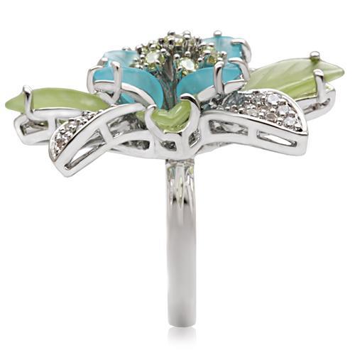 1W094 Rhodium Brass Ring featuring multi-colored synthetic glass, showcasing a modern and elegant design.