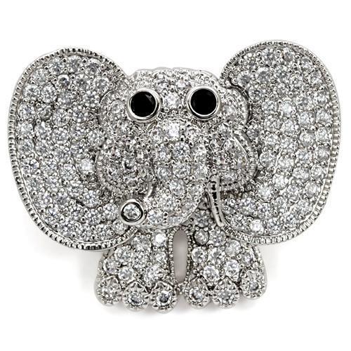 Elegant 1W126 Imitation Rhodium Brass Brooch featuring a black AAA Grade CZ stone, perfect for any occasion.