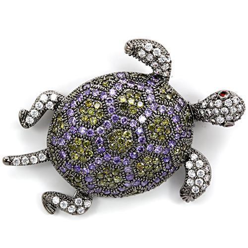 1W127 Ruthenium Brass Brooch featuring AAA Grade CZ stones in a vibrant multi-color design, elegantly crafted for stylish accessorizing.
