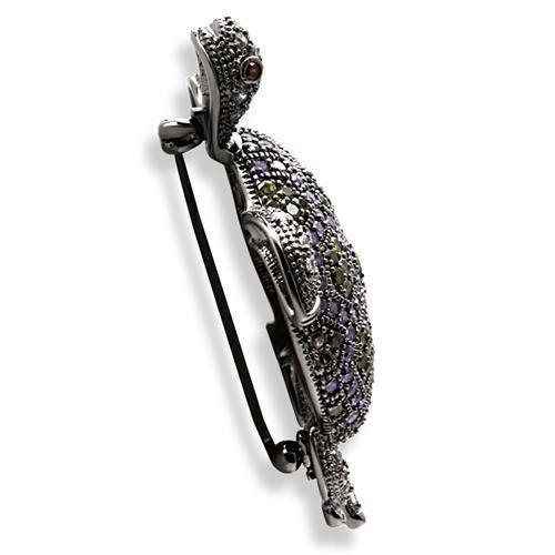1W127 Ruthenium Brass Brooch featuring AAA Grade CZ stones in a vibrant multi-color design, elegantly crafted for stylish accessorizing.