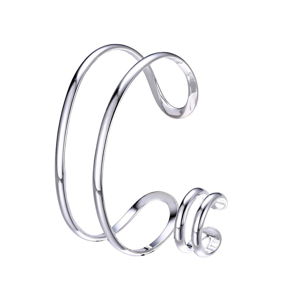 Elegant 2 Piece Bangle and Ring Set in 18K White Gold Plating, showcasing a luxurious design with a link chain and lobster clasp.