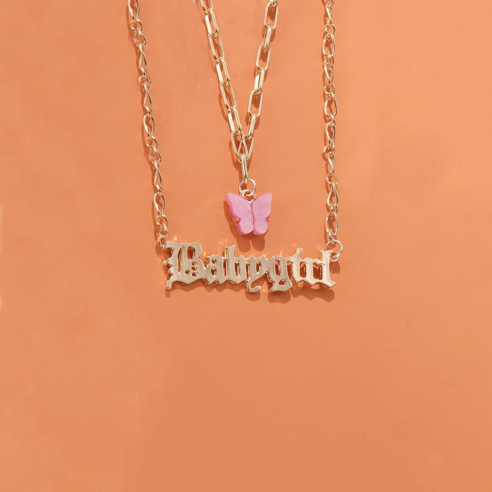 Elegant 2 Piece Butterfly Lover Necklace in 18K gold plating, featuring a delicate butterfly design and adjustable link chain.