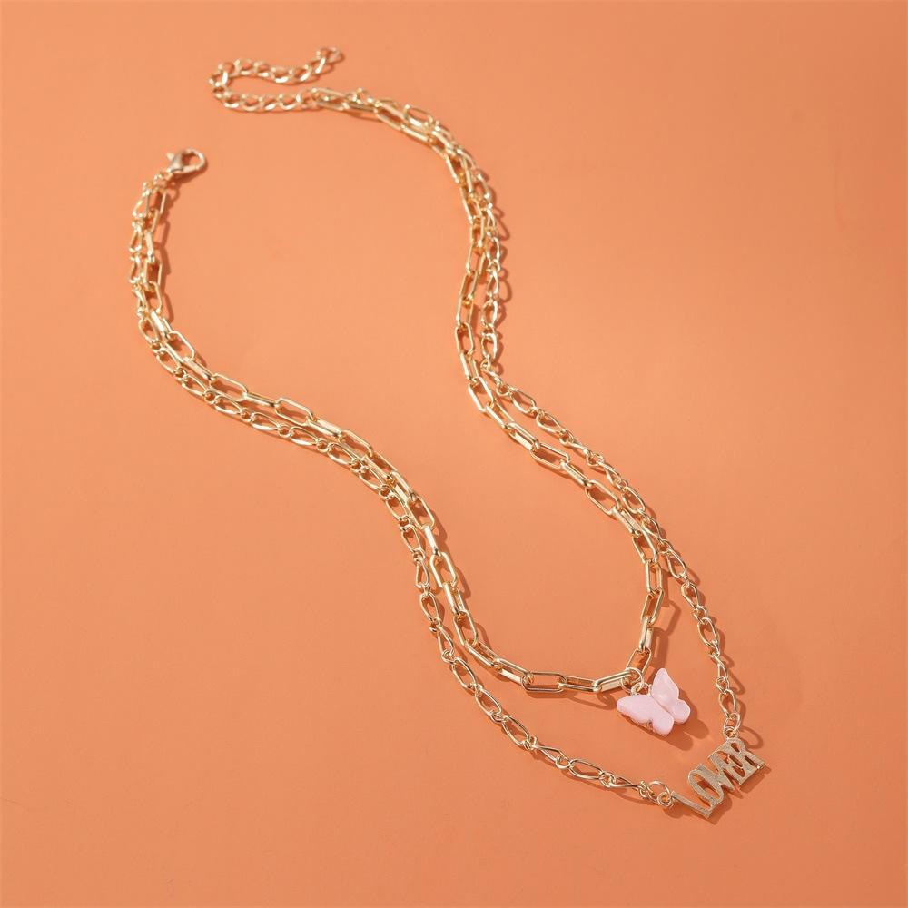 Elegant 2 Piece Butterfly Lover Necklace in 18K gold plating, featuring a delicate butterfly design and adjustable link chain.