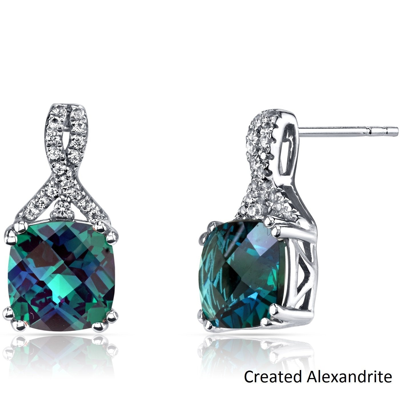 Elegant 2.00 CT Pink Topaz Cushion Round Stud Earrings set in 18K white gold plating, showcasing their vibrant pink color and cushion cut design.