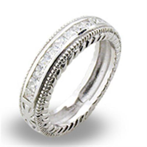 High-polished 925 sterling silver ring featuring AAA grade clear CZ stones, showcasing elegance and shine.