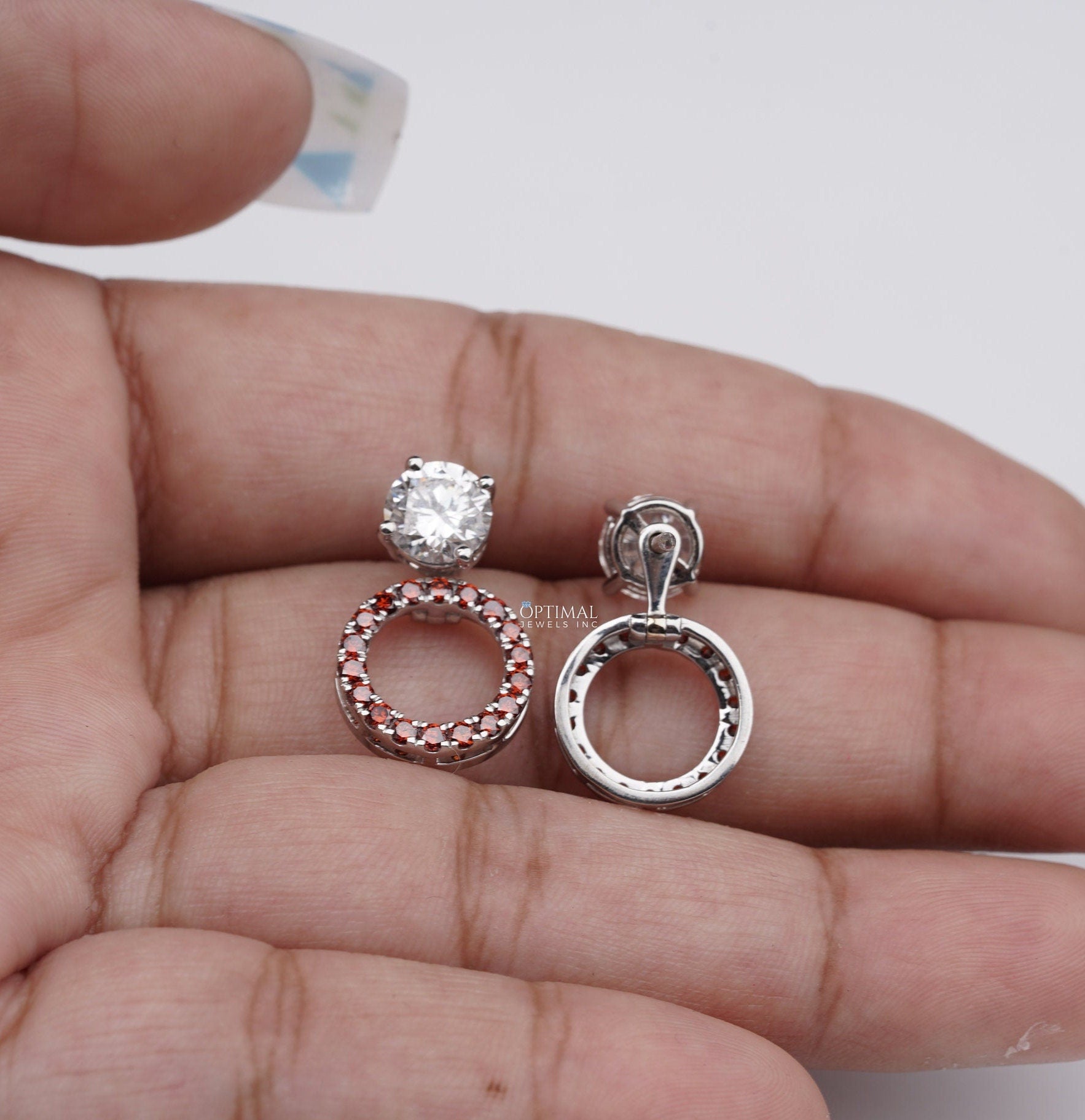 Elegant 2.44 Ctw Round Lab Diamond Earrings with Red Halo, set in white gold, showcasing brilliant sparkle and ethical craftsmanship.