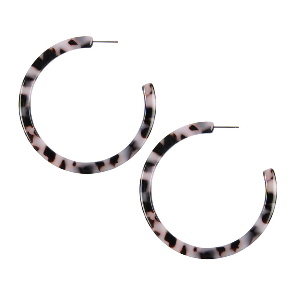 A pair of vibrant 2.5-inch colorful post hoop resin earrings displayed against a neutral background, showcasing their lightweight design and variety of colors.