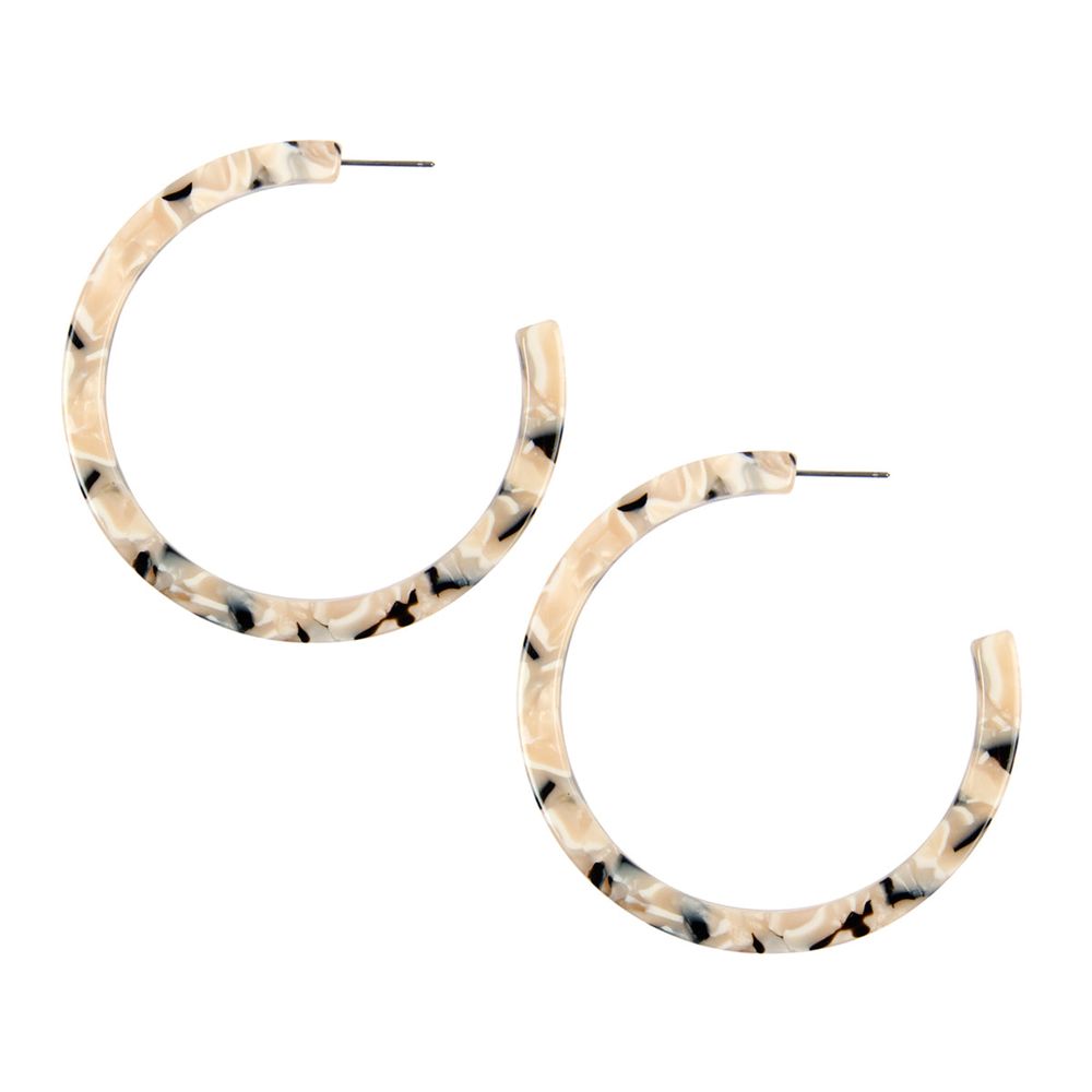 A pair of vibrant 2.5-inch colorful post hoop resin earrings displayed against a neutral background, showcasing their lightweight design and variety of colors.