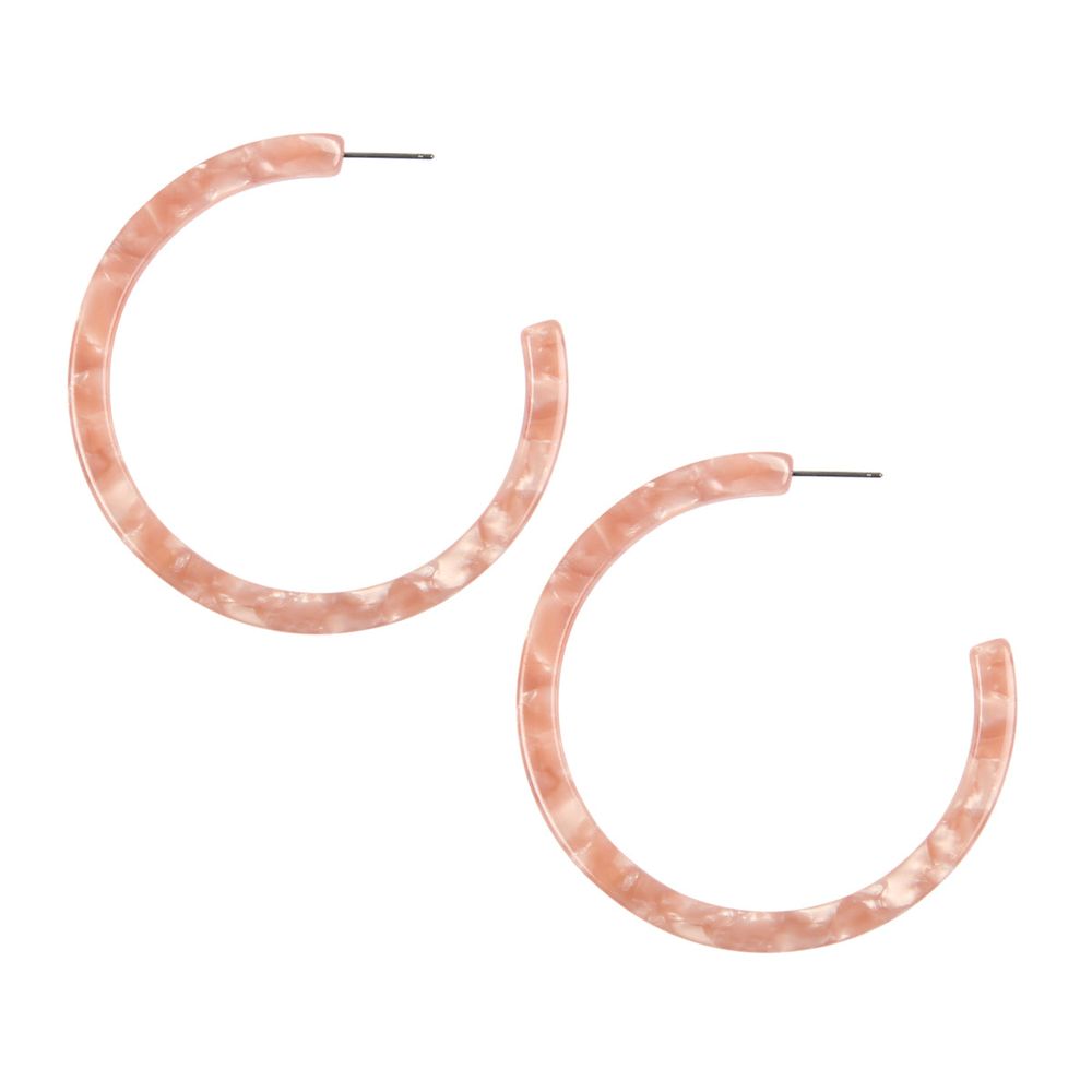 A pair of vibrant 2.5-inch colorful post hoop resin earrings displayed against a neutral background, showcasing their lightweight design and variety of colors.