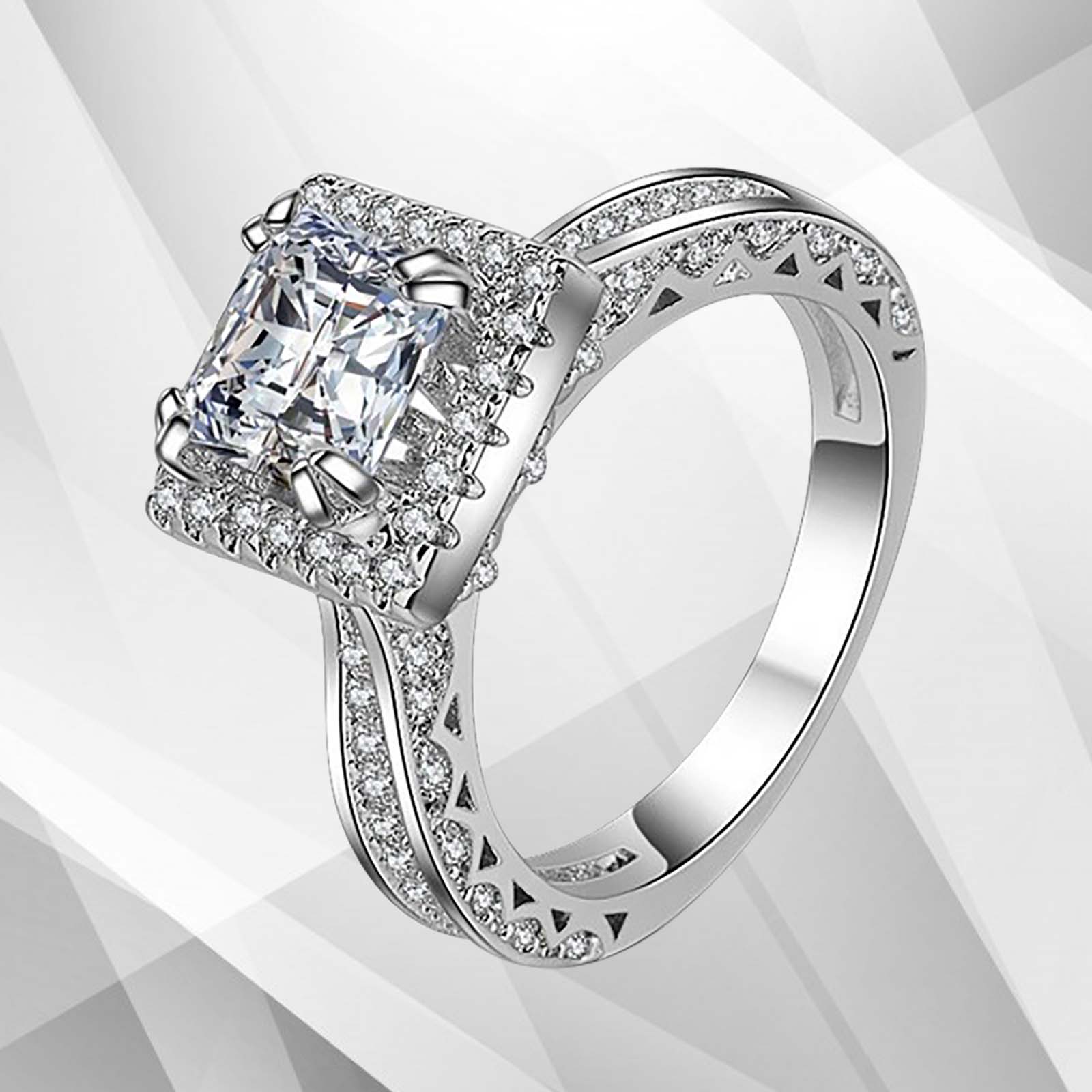 2.5Ct Princess-Cut Cushion Halo Engagement Ring in 18Ct White Gold with 94 sparkling diamonds, showcasing exquisite craftsmanship and elegance.