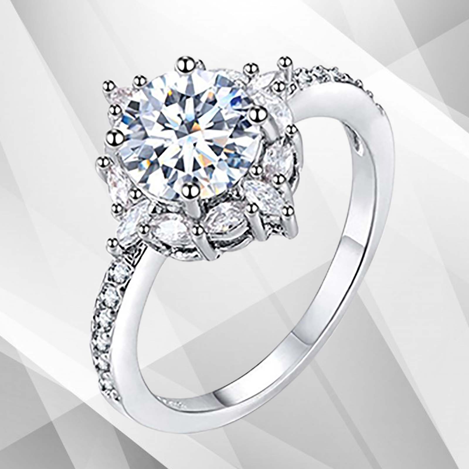 2.5Ct Round-Cut CZ Diamonds Halo Bridal Engagement Ring in 18K white gold, showcasing a stunning halo design with 25 sparkling stones.
