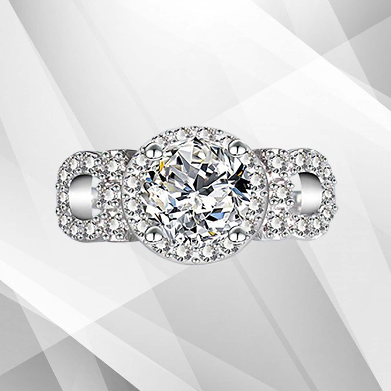 2.5Ct Round-Cut Diamonds Cushion Halo Bridal Engagement Ring in 18K White Gold, showcasing its elegant design and sparkling diamond.