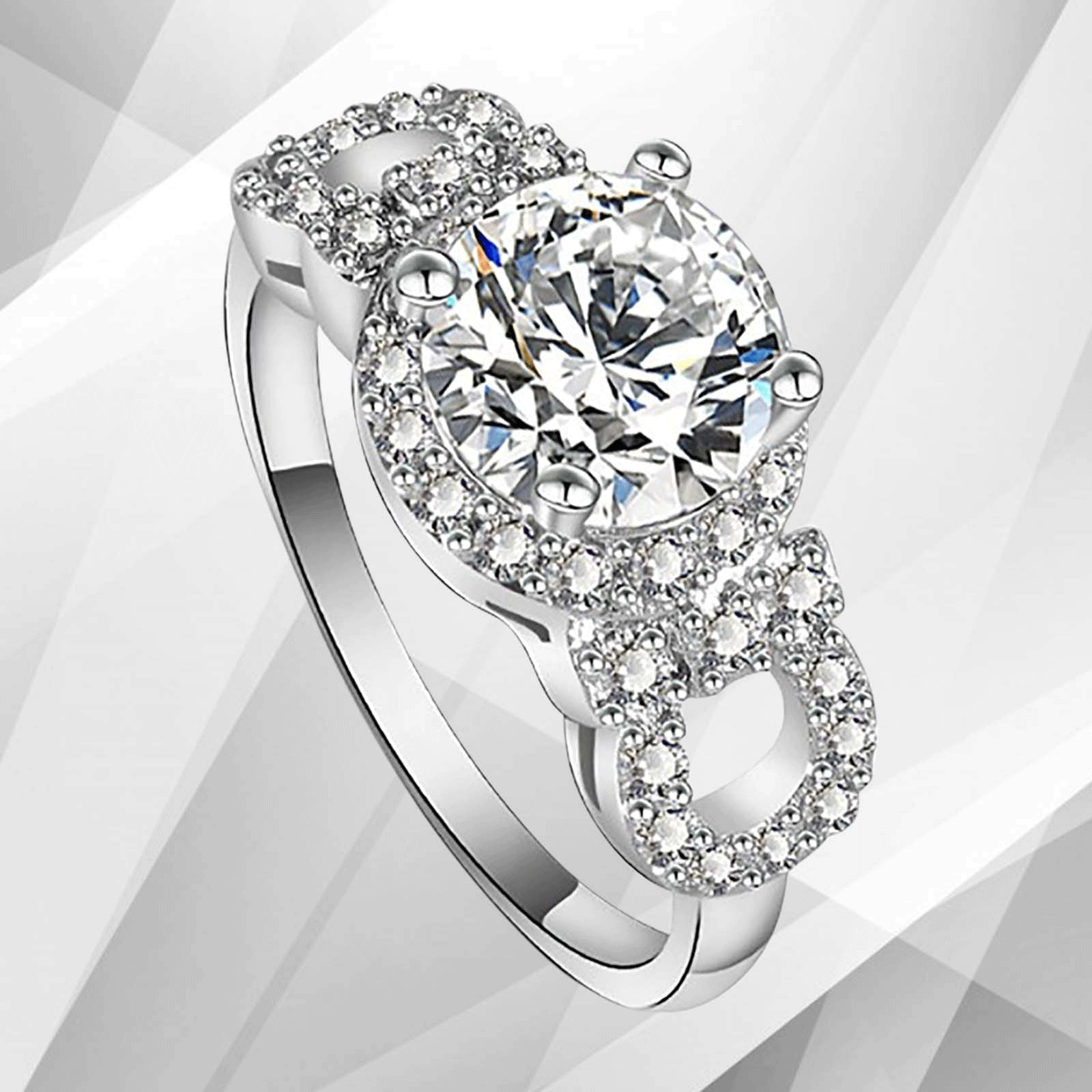 2.5Ct Round-Cut Diamonds Cushion Halo Bridal Engagement Ring in 18K White Gold, showcasing its elegant design and sparkling diamond.
