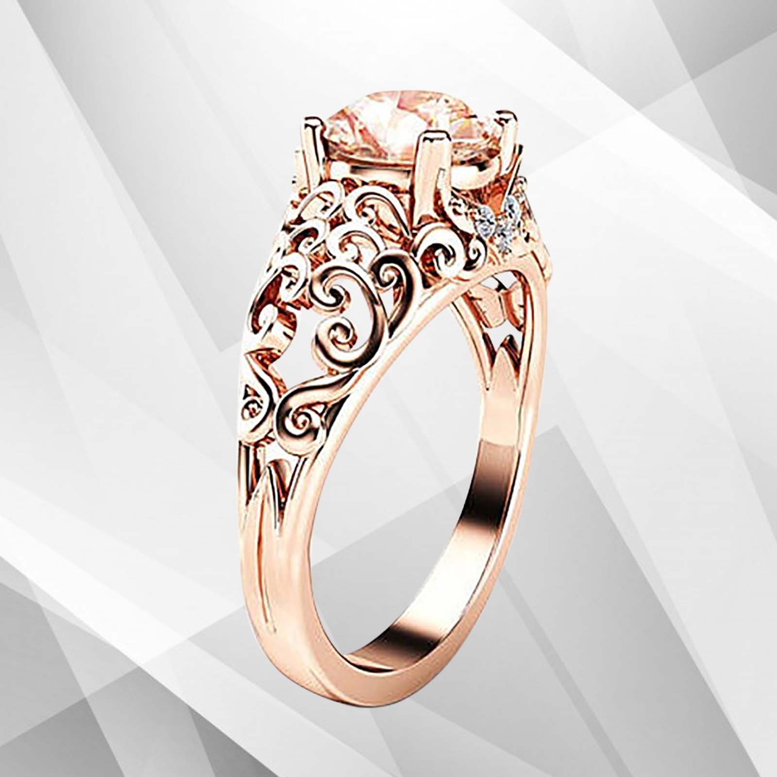 2.88Ct Round-Cut Top Morganite Diamond Bridal Engagement Ring in 18K Rose Gold with prong setting and sparkling diamonds.