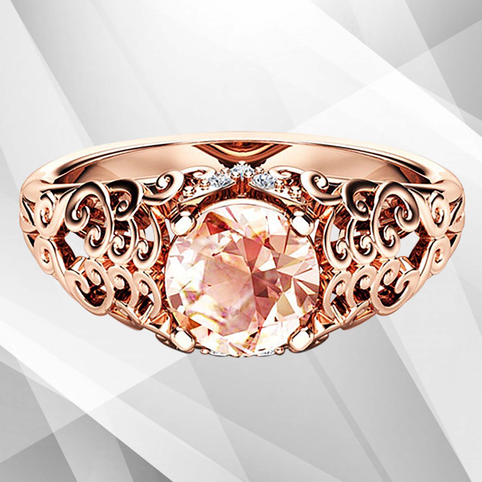 2.88Ct Round-Cut Top Morganite Diamond Bridal Engagement Ring in 18K Rose Gold with prong setting and sparkling diamonds.