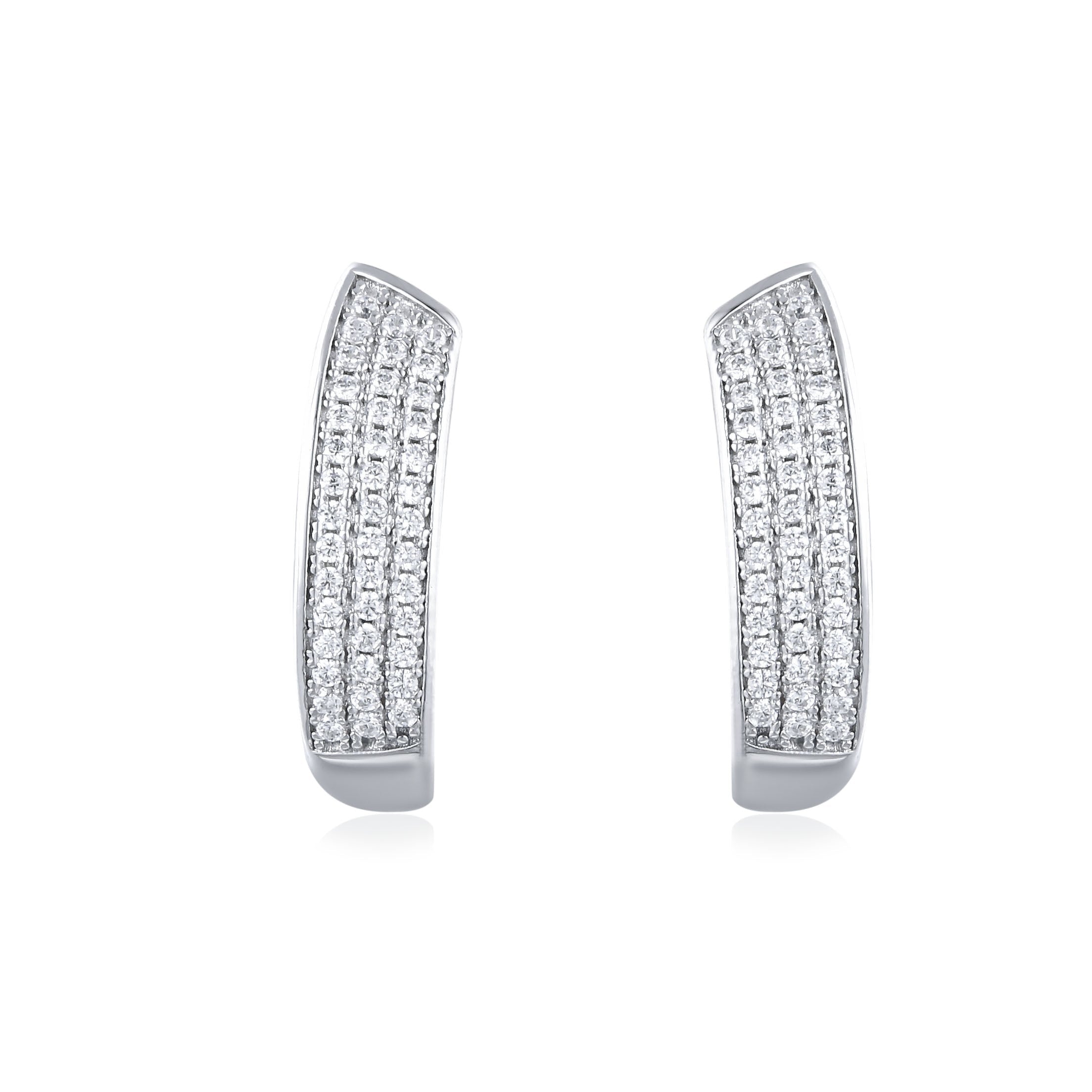 Elegant 3 linear huggie earrings made of 925 sterling silver with white sapphire accents, showcasing a luxurious design.