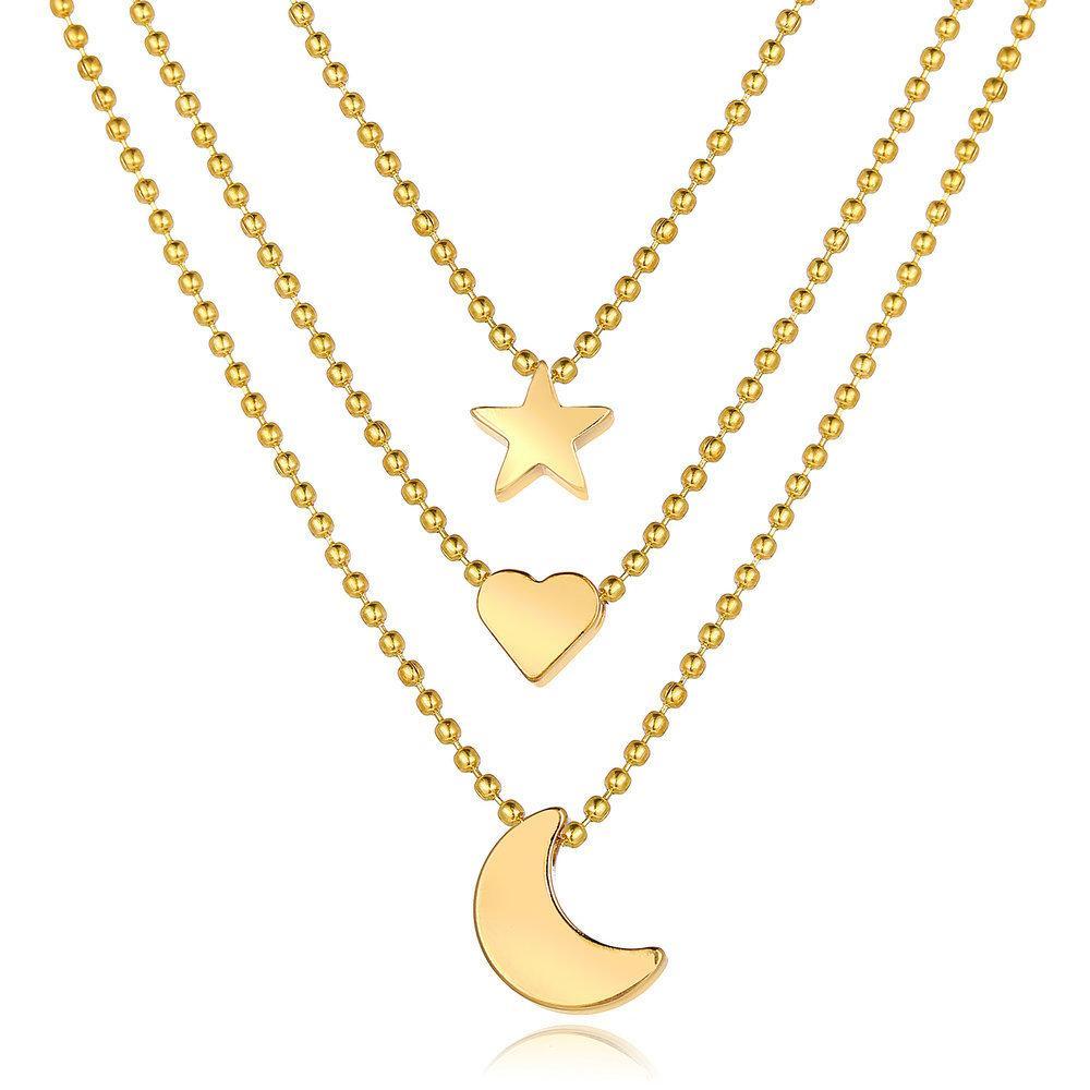 Elegant 3 Piece Celestial Drop Necklace in 18K gold plating, featuring a link chain and lobster clasp, designed for comfort and durability.