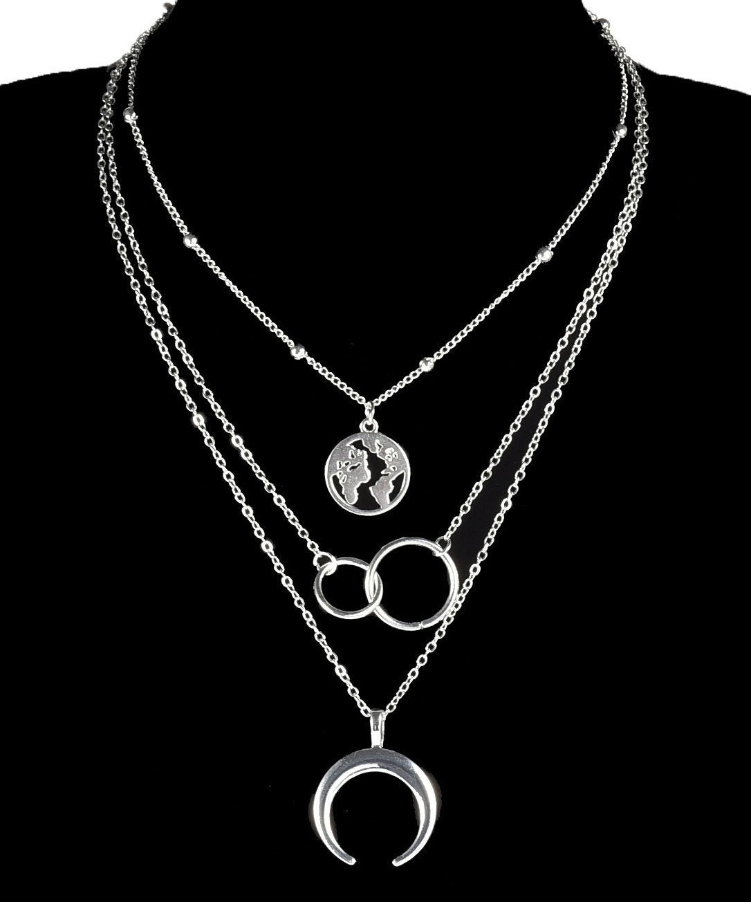 Elegant 3 Piece Globe Necklace in 18K gold plating, featuring a link chain and three globe pendants, perfect for any occasion.