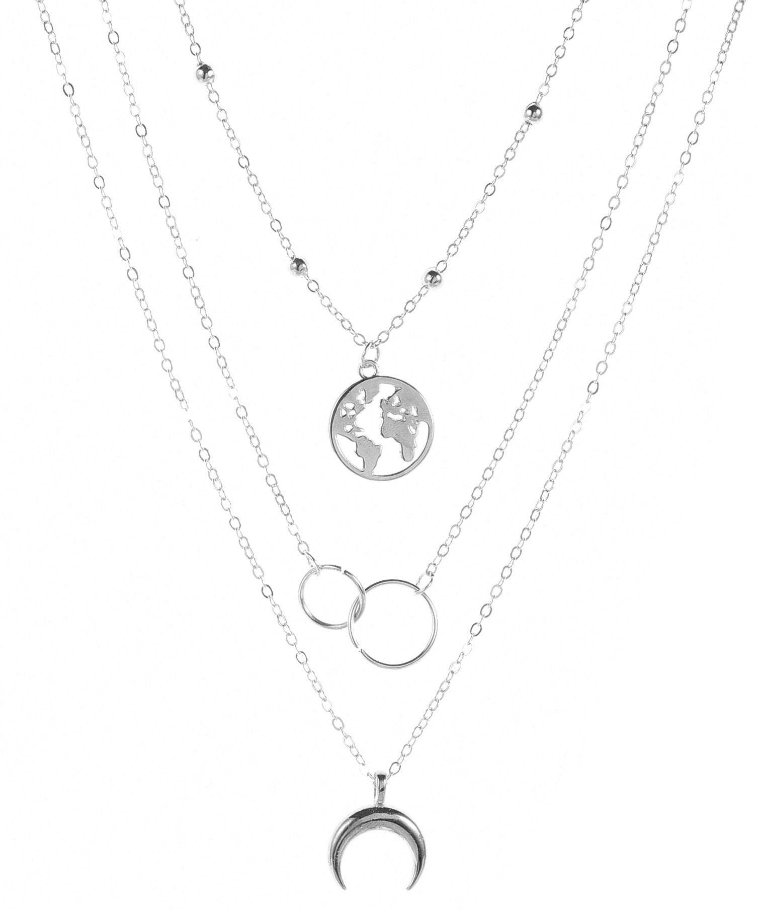 Elegant 3 Piece Globe Necklace in 18K gold plating, featuring a link chain and three globe pendants, perfect for any occasion.