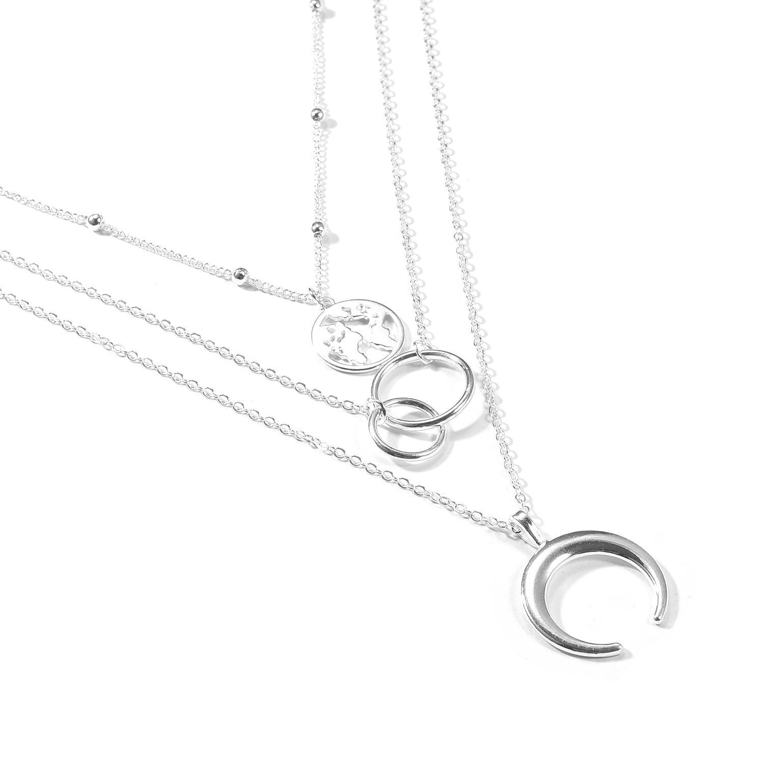 Elegant 3 Piece Globe Necklace in 18K gold plating, featuring a link chain and three globe pendants, perfect for any occasion.