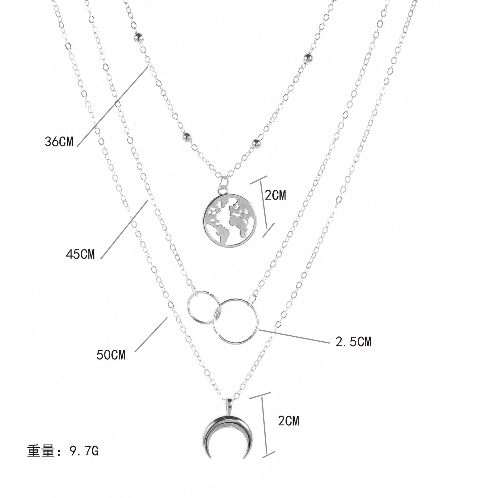 Elegant 3 Piece Globe Necklace in 18K gold plating, featuring a link chain and three globe pendants, perfect for any occasion.
