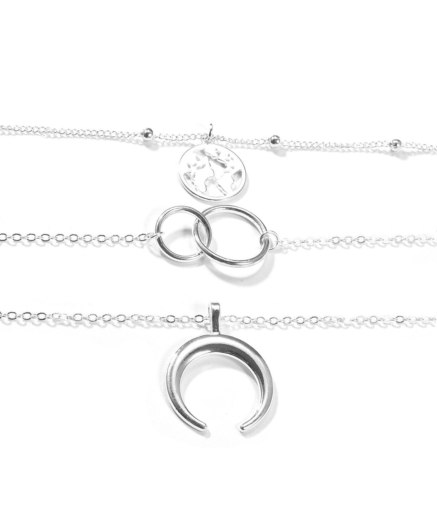 Elegant 3 Piece Globe Necklace in 18K gold plating, featuring a link chain and three globe pendants, perfect for any occasion.