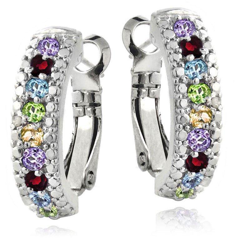 Elegant 3.00 Ct Genuine Multi Gemstone Leverback Earrings in 18K white gold plating, showcasing vibrant gemstones and a secure leverback design.