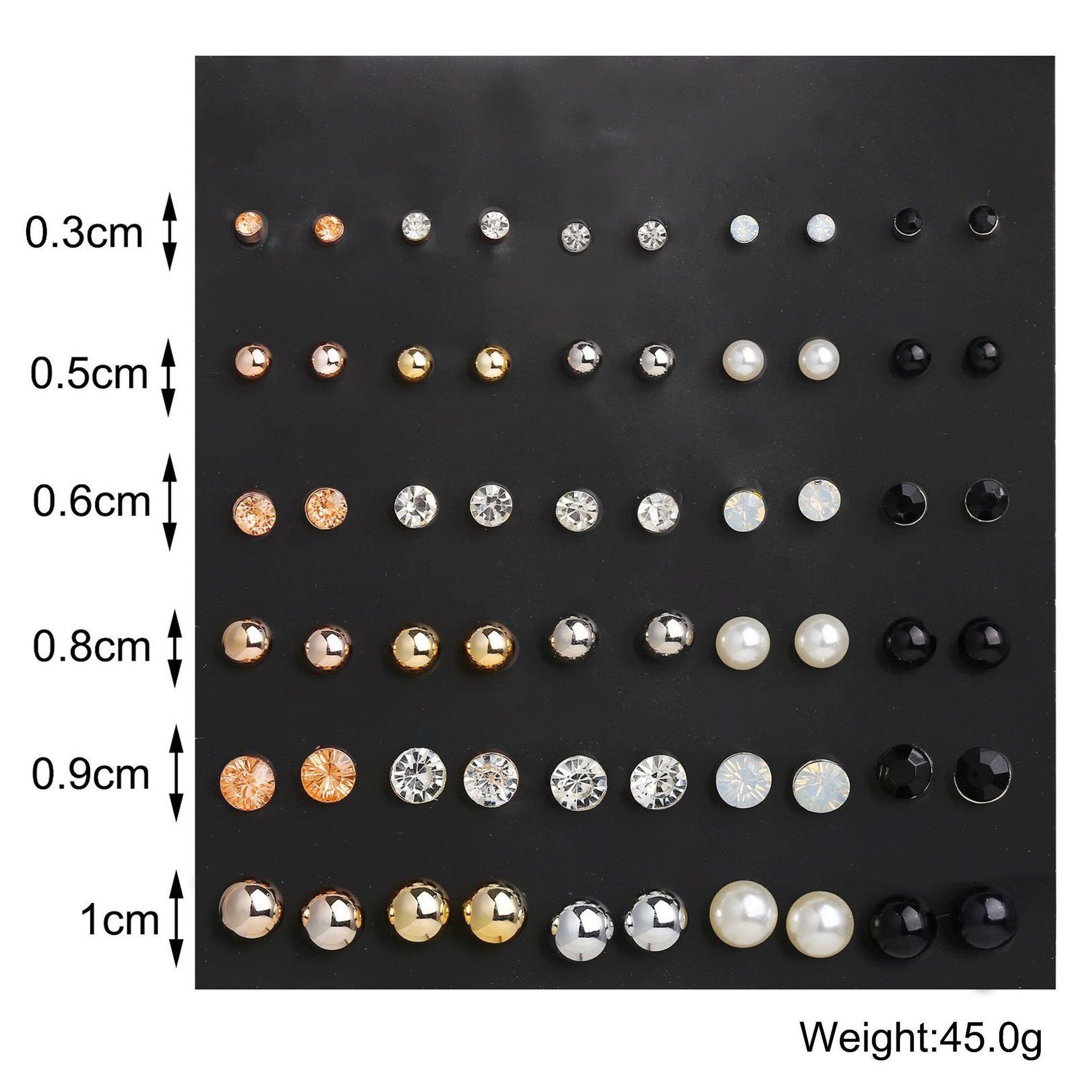 A beautiful 30 piece stud earring set featuring various designs, all elegantly crafted with 18K gold plating, showcasing their shine and quality.