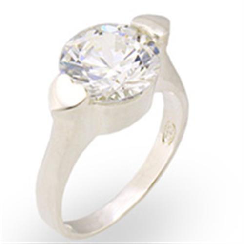 High-polished 925 sterling silver ring featuring a clear AAA grade cubic zirconia center stone, elegantly designed for any occasion.