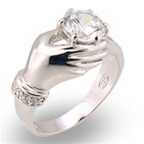 High-Polished 925 Sterling Silver Ring featuring a clear AAA Grade CZ center stone, showcasing elegance and craftsmanship.