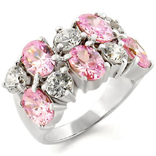 High-Polished 925 Sterling Silver Ring featuring a AAA Grade CZ center stone in rose color, showcasing its elegant design and craftsmanship.