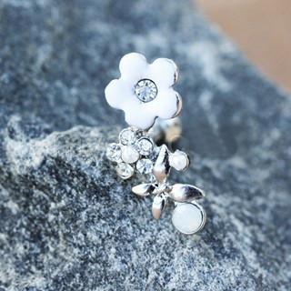 Elegant 316L stainless steel cartilage earring featuring flowers, a butterfly, clear CZ, white enamel, and faux pearls.