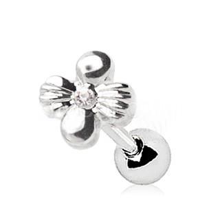 A 316L stainless steel cartilage earring featuring a charming wildflower design with four petals and a clear cubic zirconia center.