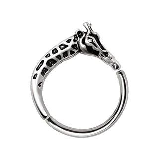 A detailed 316L stainless steel seamless ring featuring a giraffe design with black accents, perfect for cartilage and lip piercings.