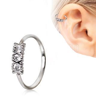 A stylish 316L stainless steel cartilage earring featuring three clear cubic zirconia stones in a decorative setting, suitable for cartilage and nose piercings.