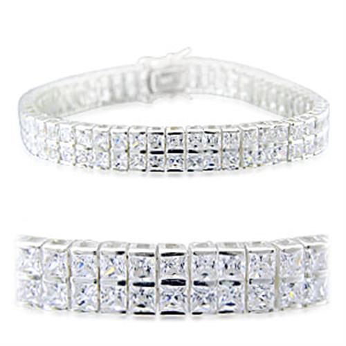 High-Polished 925 Sterling Silver Bracelet featuring AAA Grade Clear CZ stones, showcasing its elegant design and shine.