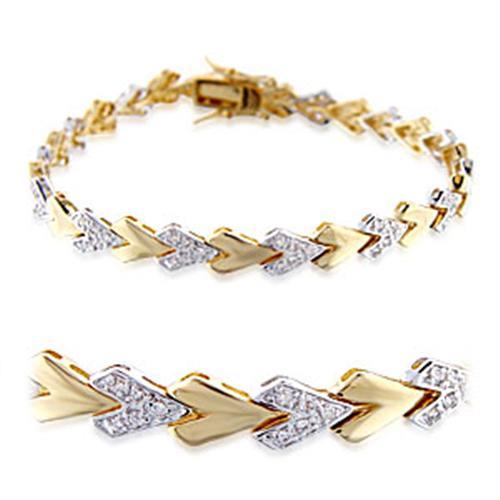 Gold and rhodium brass bracelet featuring clear AAA Grade CZ stones, elegantly designed for any occasion.