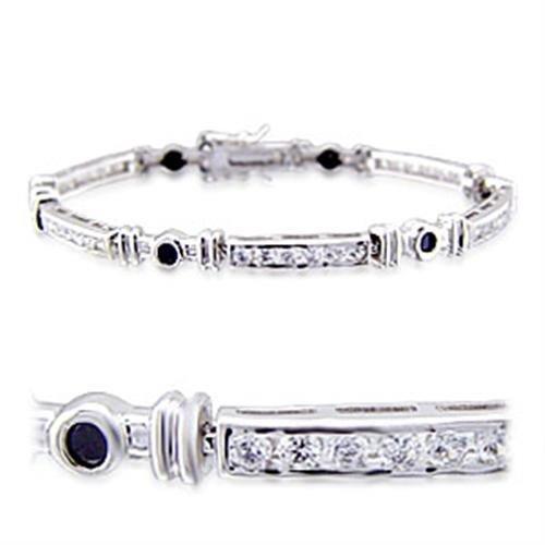 Rhodium brass bracelet featuring AAA grade cubic zirconia in jet color, elegantly designed for a sophisticated look.
