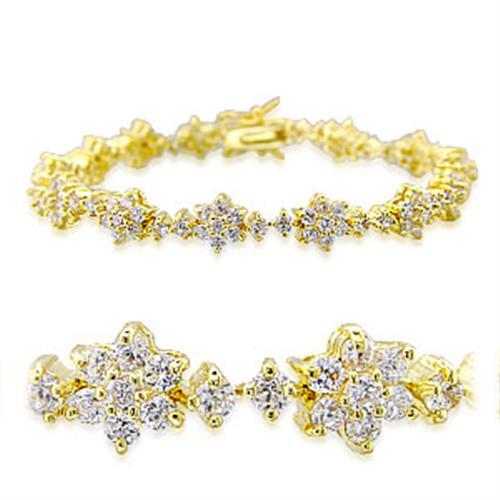 Gold brass bracelet featuring AAA grade clear CZ stones, elegantly designed for any occasion.