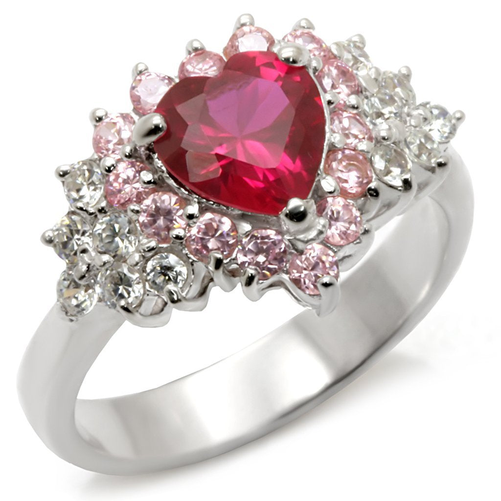 High-polished 925 sterling silver ring featuring a synthetic garnet center stone in ruby color, elegantly designed for everyday wear.