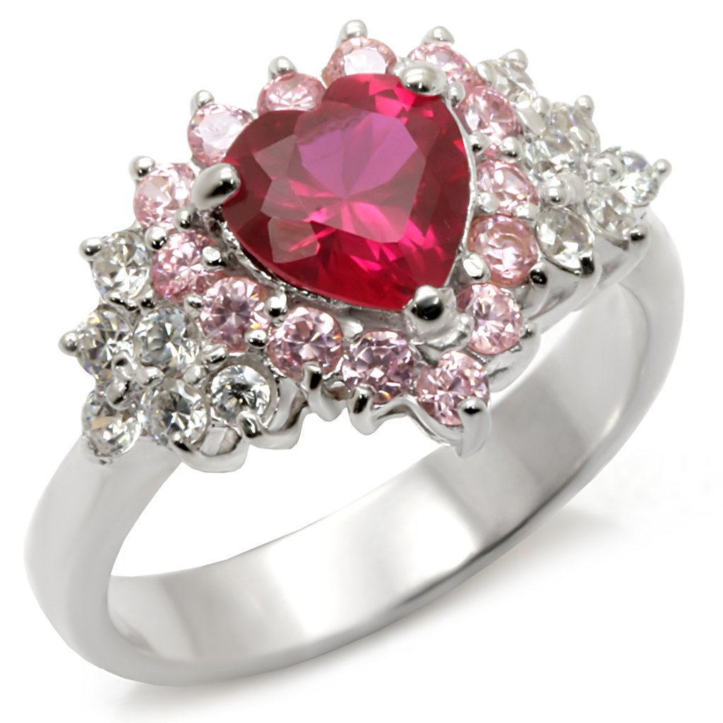 High-polished 925 sterling silver ring featuring a synthetic garnet center stone in ruby color, elegantly designed for everyday wear.