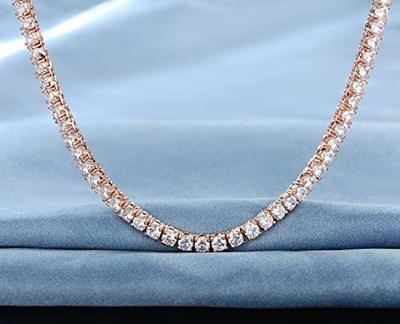 3mm Tennis Necklace featuring sparkling crystals and 18K rose gold plating, elegantly displayed.