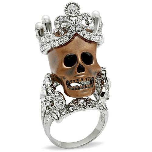 Elegant 3W010 white metal ring featuring a synthetic pearl, showcasing a special color finish, perfect for any occasion.