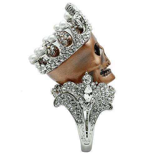 Elegant 3W010 white metal ring featuring a synthetic pearl, showcasing a special color finish, perfect for any occasion.