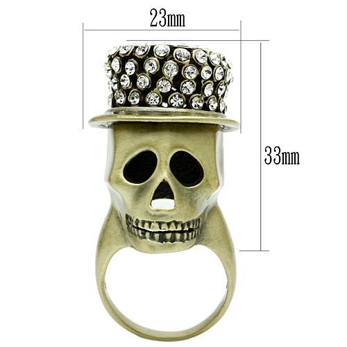 3W013 Antique Copper White Metal Ring featuring a clear top grade crystal, showcasing its elegant design and craftsmanship.