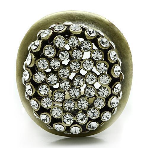 3W013 Antique Copper White Metal Ring featuring a clear top grade crystal, showcasing its elegant design and craftsmanship.