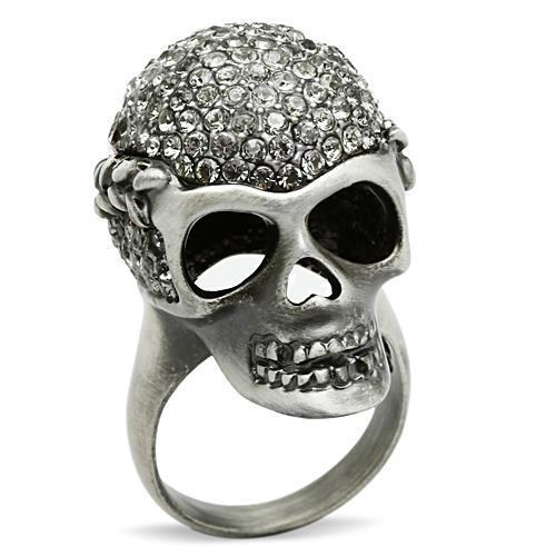 3W015 Antique Silver White Metal Ring featuring a black diamond crystal centerpiece, showcasing elegant craftsmanship and design.