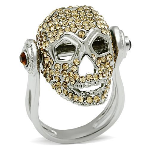 3W016 Rhodium White Metal Ring featuring a vibrant citrine crystal, showcasing its elegant design and luxurious finish.